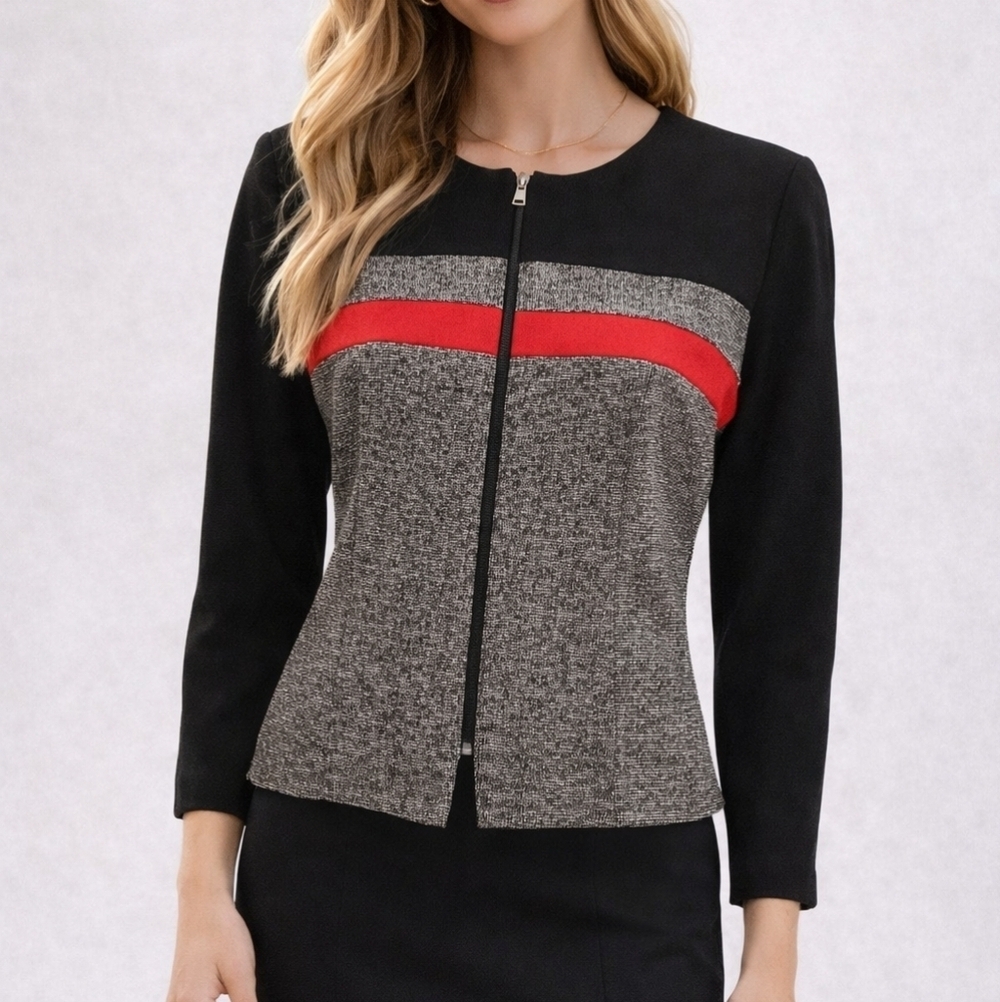 VTG Positive Attitude Petite Color Block Zipper Academia Blazer